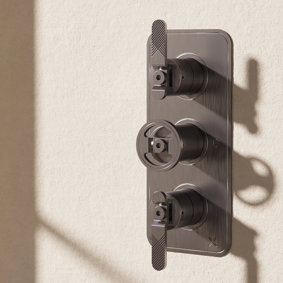 Crosswater Union 3 Outlet 3 Handle Thermostatic Vertical Concealed Shower Valve - Brushed Black Chrome