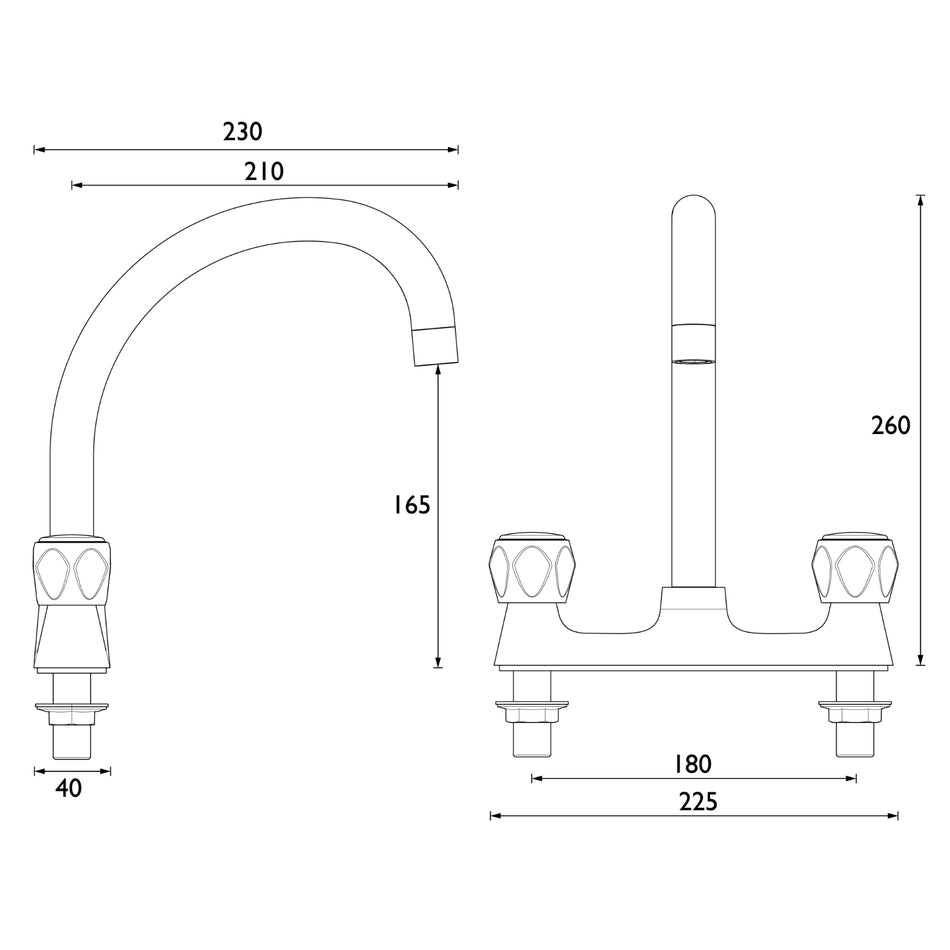 Bristan Club Deck Kitchen Mixer Tap With Metal Heads - Chrome