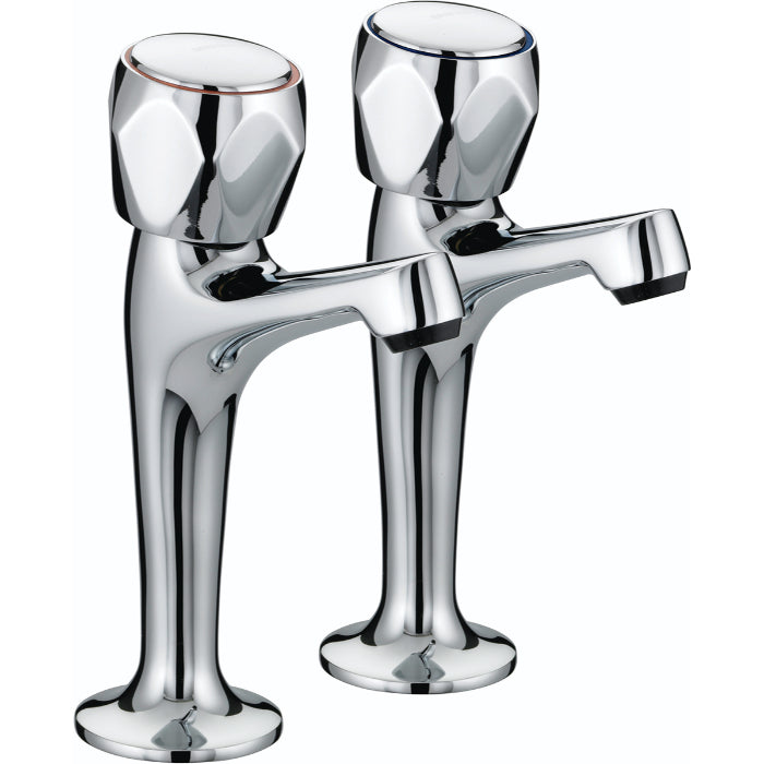 Bristan Club High Neck Kitchen Pillar Taps With Metal Heads - Chrome