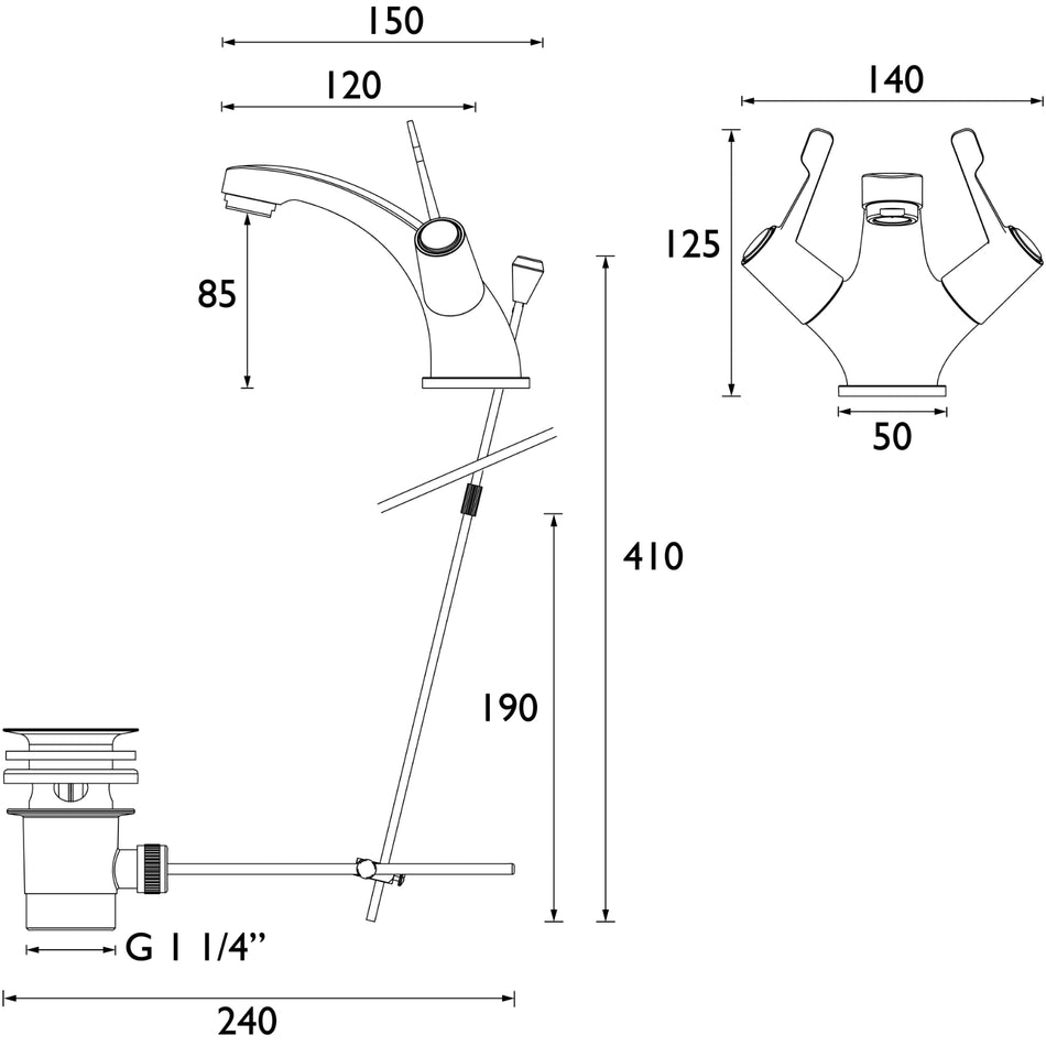 Bristan Lever Mono Basin Mixer Tap With Pop Up Waste And Ceramic Disc Valves - Chrome