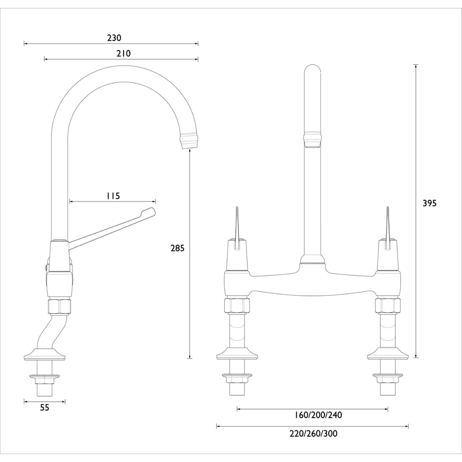 Bristan Lever Bridge Kitchen Mixer Tap With 6In Levers And Ceramic Disc Valves - Chrome