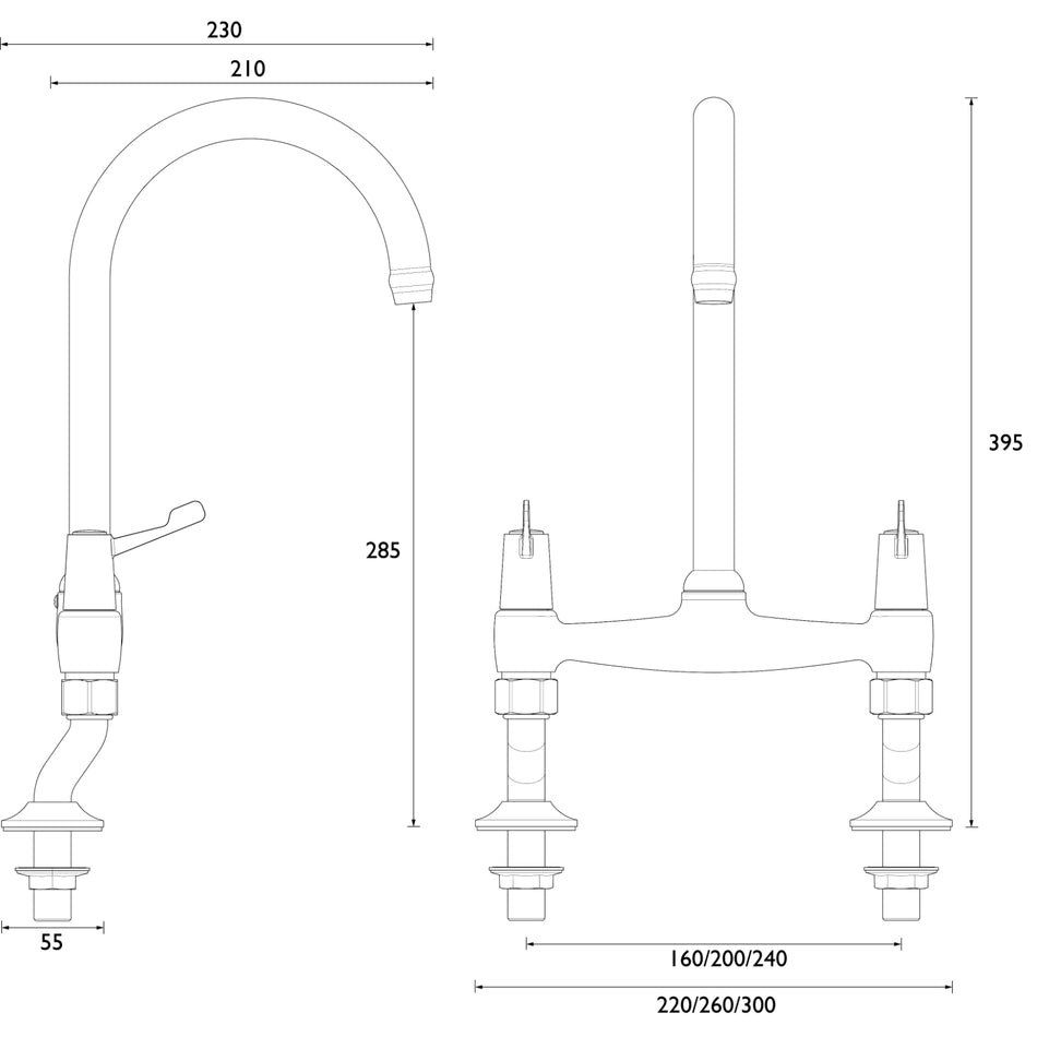 Bristan Lever Bridge Deck Kitchen Mixer Tap With Ceramic Disc Valves - Chrome