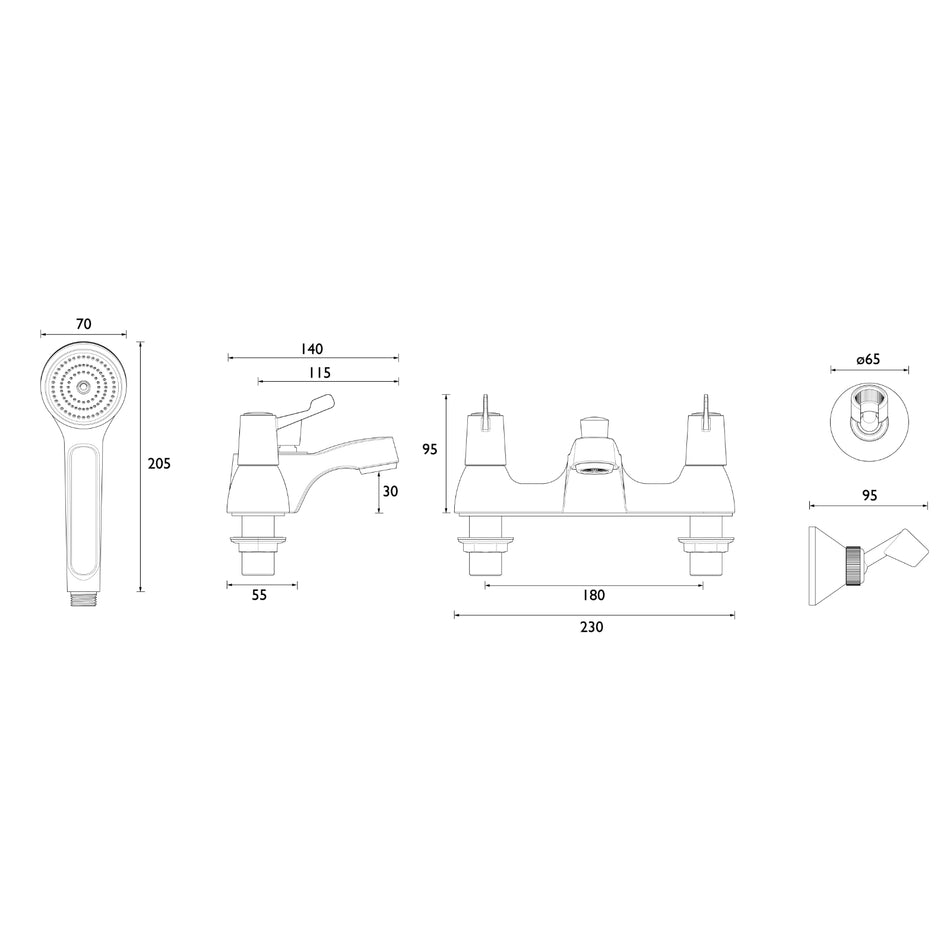 Bristan Lever Bath Shower Mixer Tap With Ceramic Disc Valves - Chrome