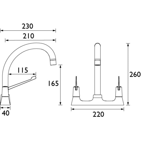 Bristan Lever Deck Kitchen Mixer Tap With 6In Levers And Ceramic Disc Valves - Chrome