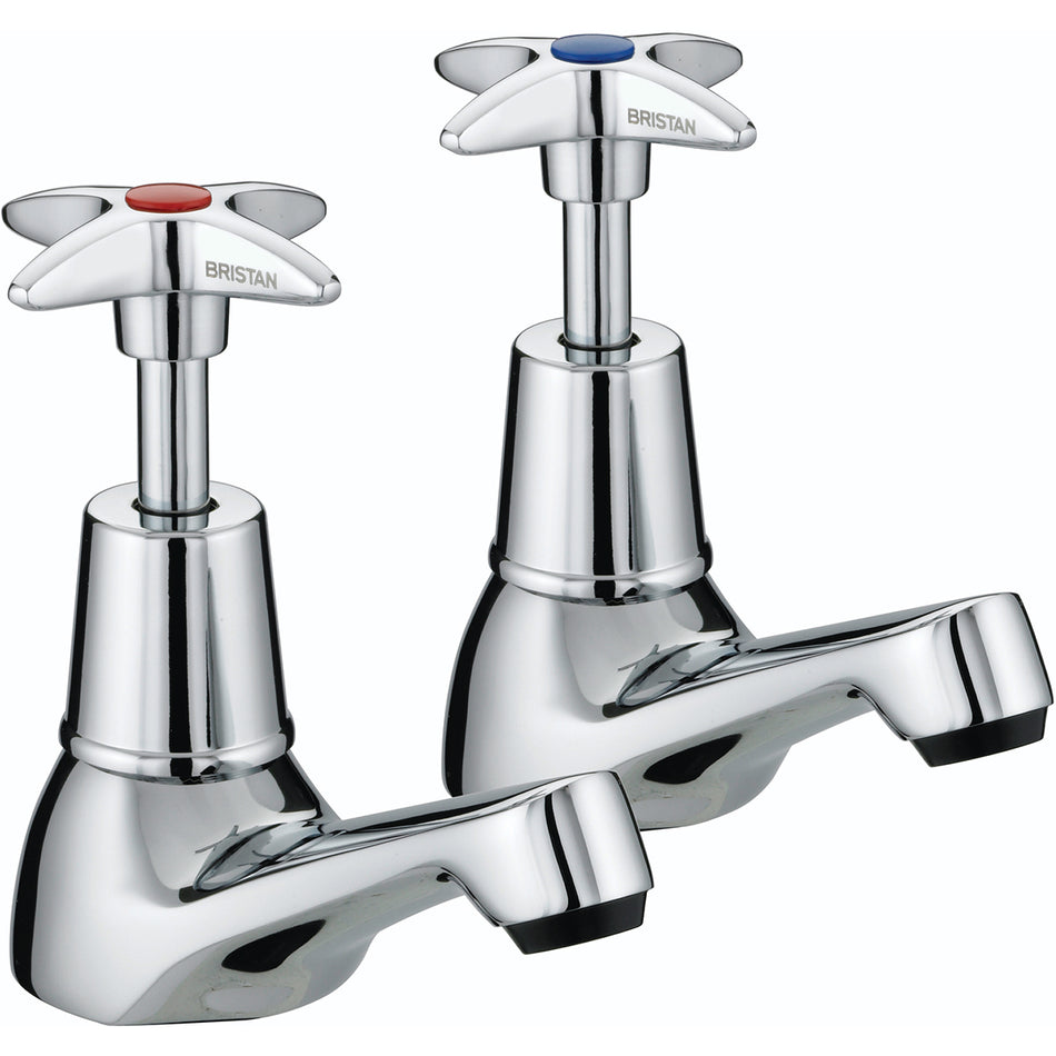 Bristan Crosshead Top Basin Pillar Taps - Chrome