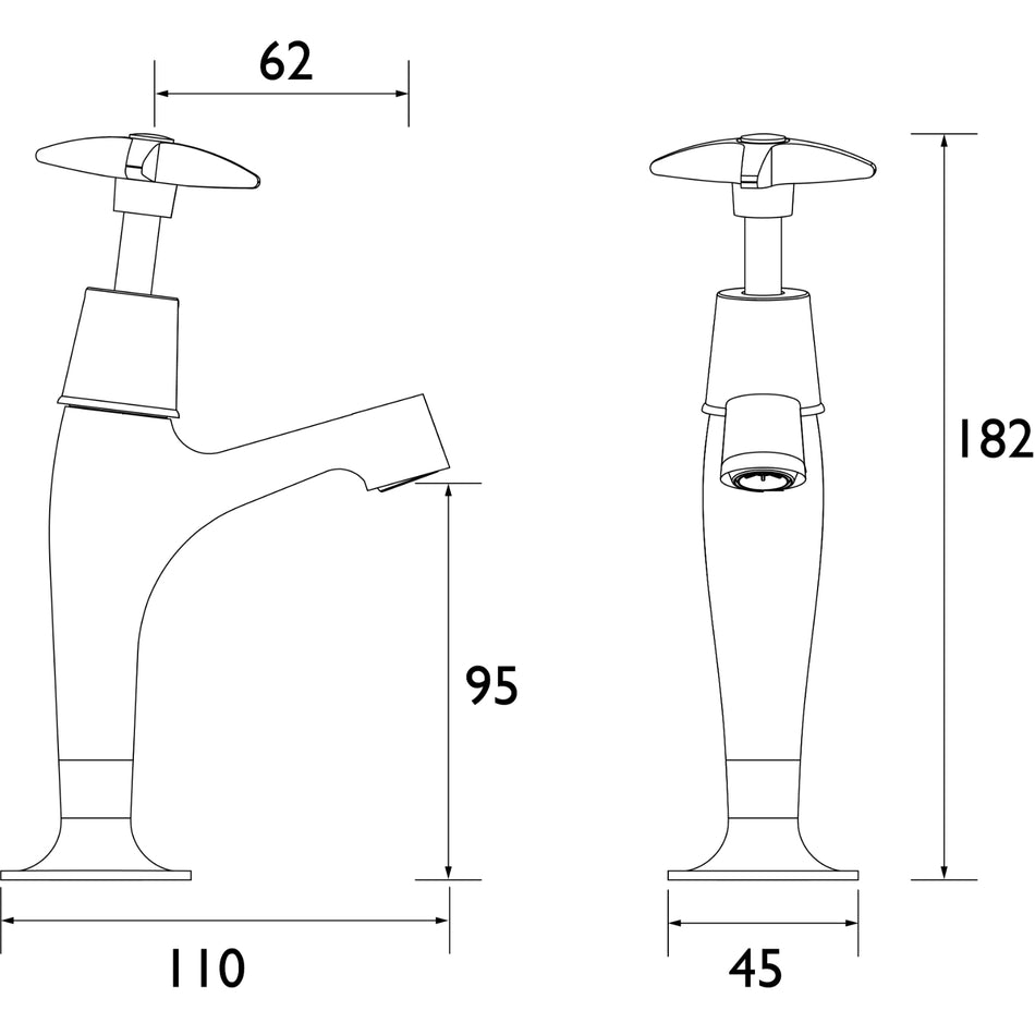 Bristan X Head High Neck Kitchen Pillar Taps - Chrome