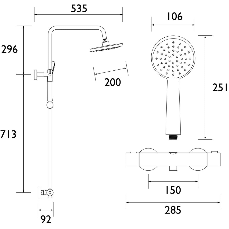 Bristan Zing2 Thermostatic Bar Shower Mixer Valve With Shower Kit and Fixed Head - Chrome